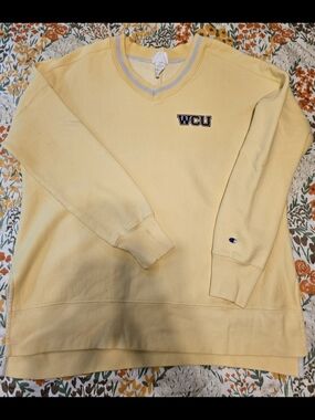 Champion Reverse Weave Vintage WCU V-Neck Yellow Crewneck Sweatshirt